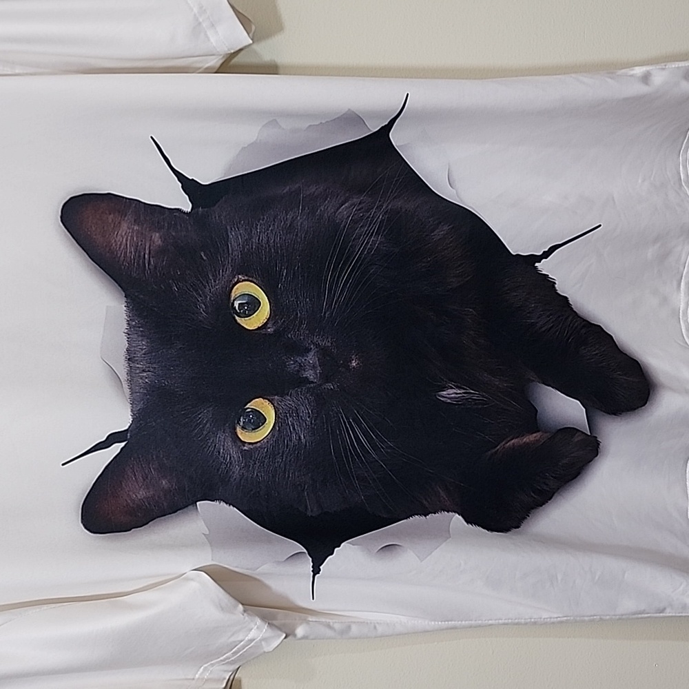 Black cat graphic short sleeve polyester t-shirt men's size small - Picture 9 of 9